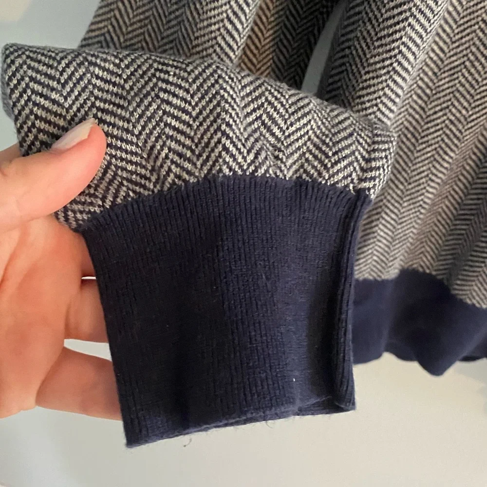 J. Crew Cotton Blue and Grey Half-Zip Sweater in Herringbone